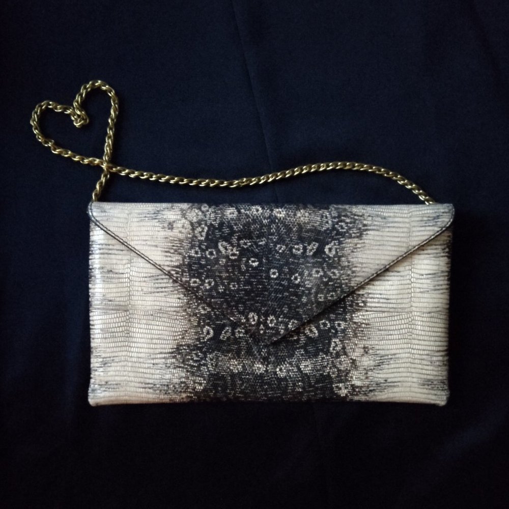 J. Crew, envelope bag, navy/cream, embossed reptile